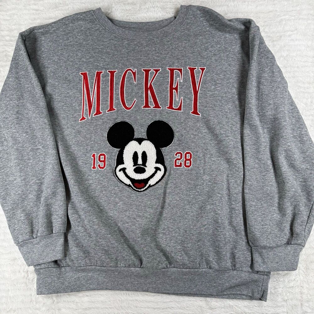 Disney Mickey Mouse Women’s XL 16-18 Gray Pullover Sweatshirt Fleece Graphic